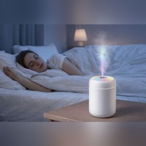 Mini 180ml USB Cool Mist Humidifier White – Portable Aroma Diffuser Night Light